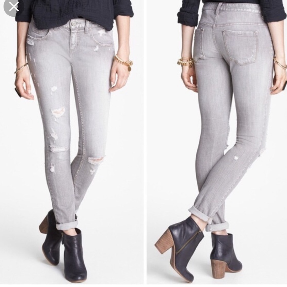 Free People grey distressed mid rise jeans